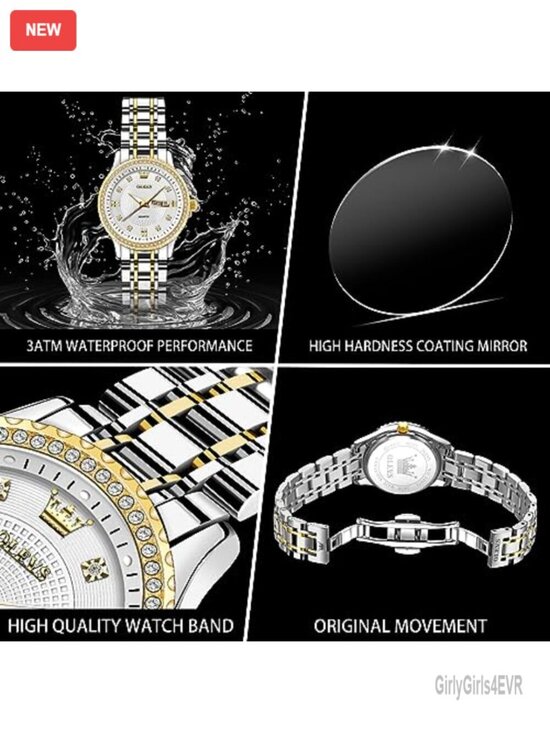 Women\'s Analog Quartz Watch with Day Date Diamond Crystal Two Tone Stainless main image 6